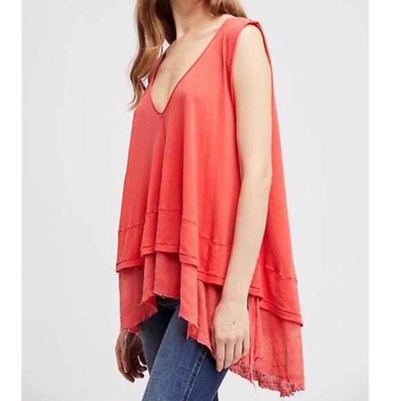 NWT Free People Coral Peachy Tee Tank Top - Picture 2 of 10